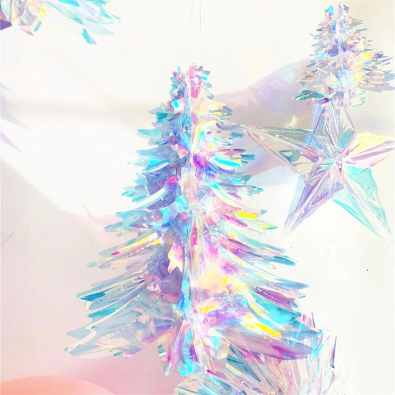 

DIY Bright Rainbow Film Simple Christmas Tree Hanging Pendant Christmas Party/Home/New Year/Christmas Decoration