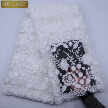 

SJD LACE French Tulle Lace Fabric High Quality African Lace Fabric With Sequins Floating Flower Milk Silk Lace For Wedding 1803B