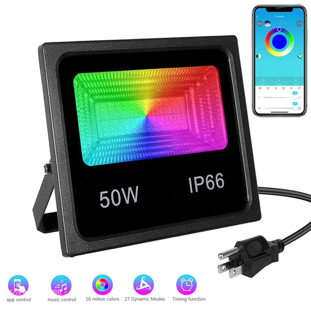 Spurleh Foco LED RGB 15W IP66 Impermeable Floodlight RGB de Colores con Control Remoto Ideal para Exteriores ＆ Interiores Clase Energética A + 