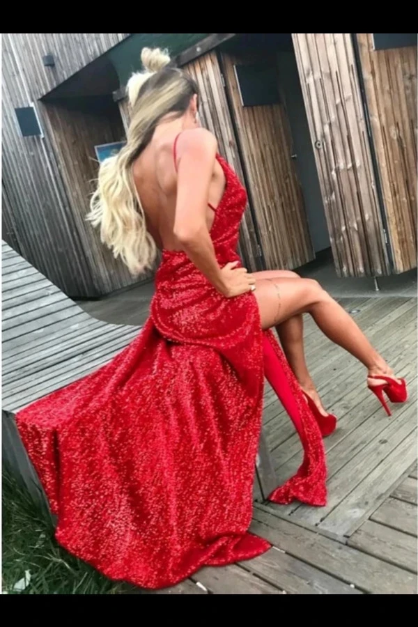 LORIE/красные вечерние платья с блестками Формальные Простые пикантные открытой