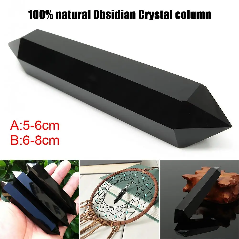 

100% Natural Fluorite Obsidian Crystal Column Point Healing Hexagonal Magic Wand Decoration Ornament Double-pointed Treatment St