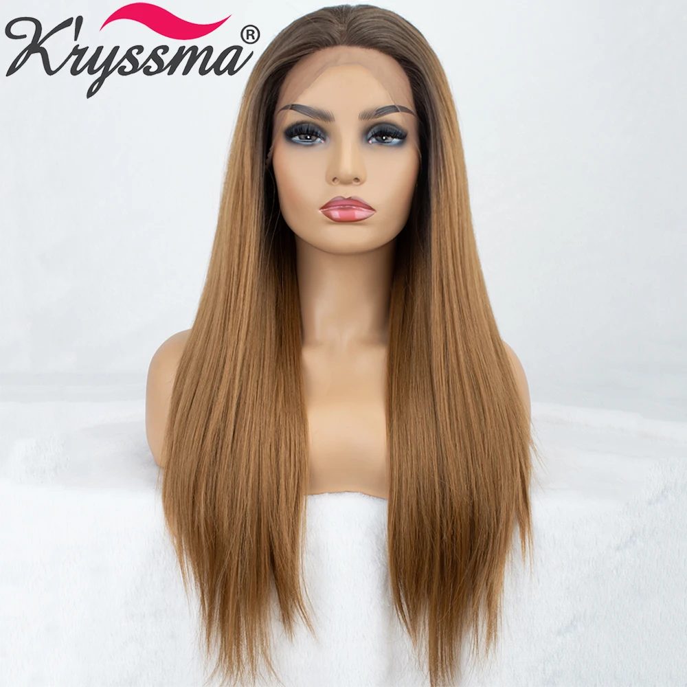 

Kryssma Synthetic Lace Front Wig Ombre Blonde Wig For Women Long Straight Wigs Middle Parting Cosplay Wigs Heat Resistant Fiber