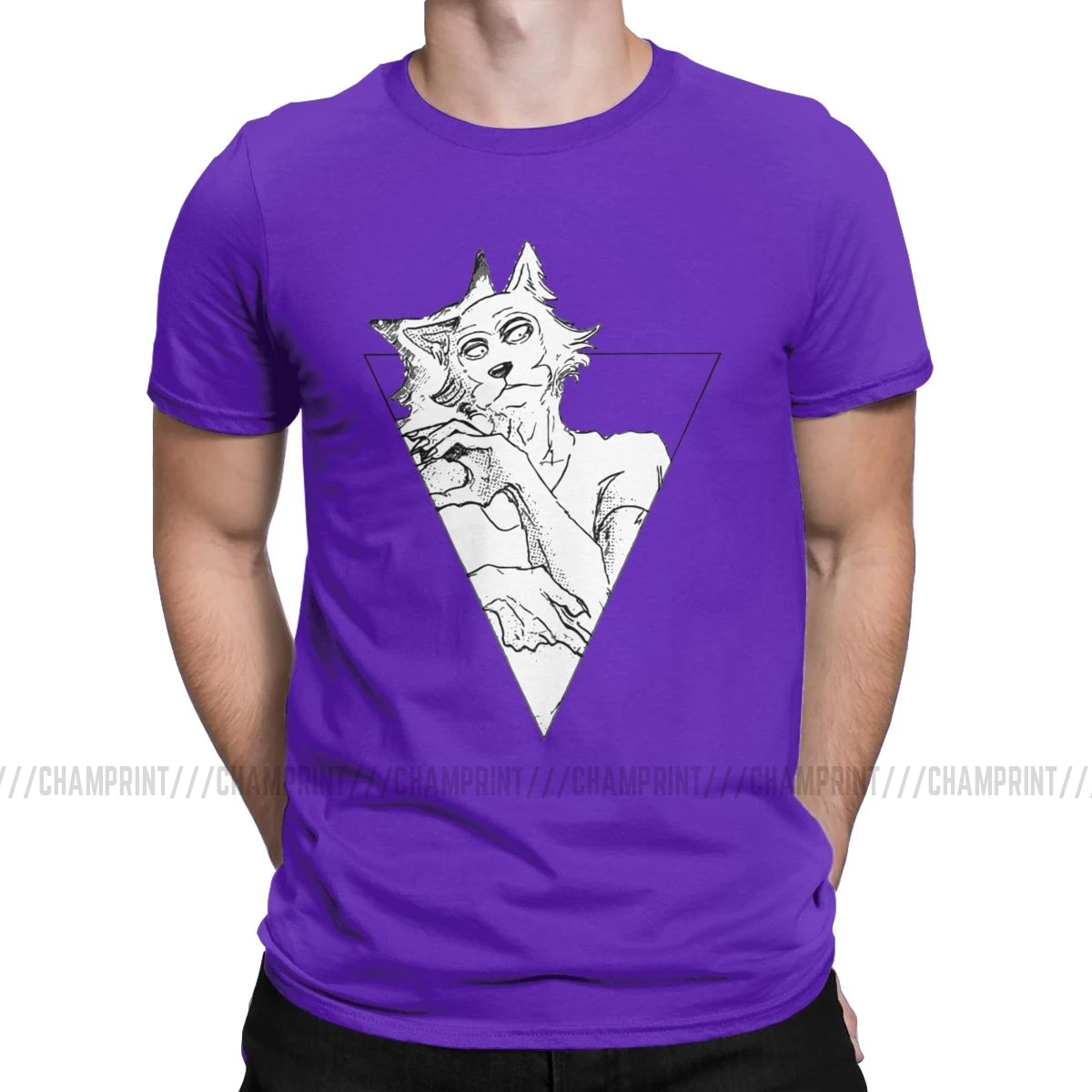 Мужская футболка Beastars Anime triangle с изображением животных, волков, пушистых манг, хлопковая одежда, новинка, футболка с коротким рукавом, футболка размера плюс - Цвет: Фиолетовый