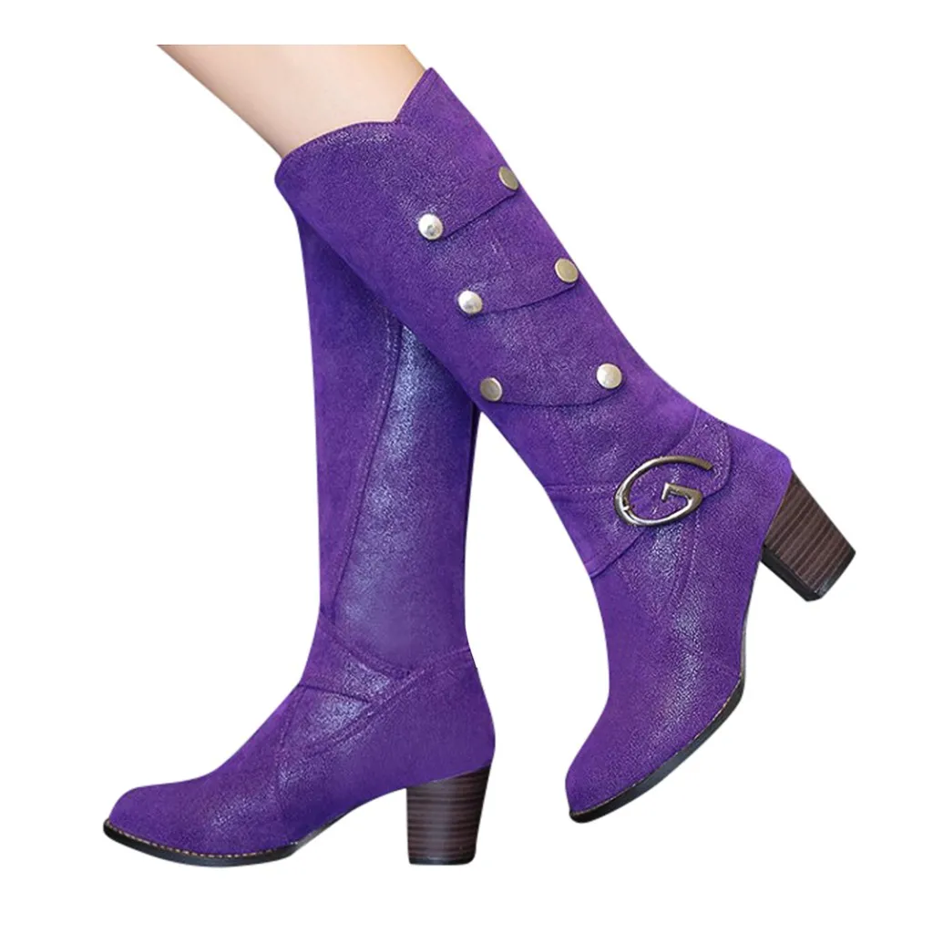 Purple Классические сапоги до колена; женские модные пикантные женские зимние теплые сапоги на высоком каблуке; женская обувь; большие размеры - Цвет: Purple