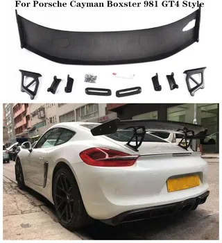 

High quality ABS Black & Carbon Fiber Car Rear Trunk Lip Spoiler Wing Fits For Porsche Cayman Boxster 981 GT4 Style 2013-2016
