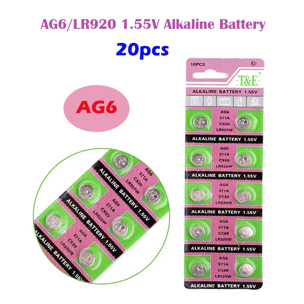 AG6 20 шт. = 2 отделения для карт 40 мА * ч AG 6 1 55 V Щелочная батарейка-кнопка 605 371 D371 SR69