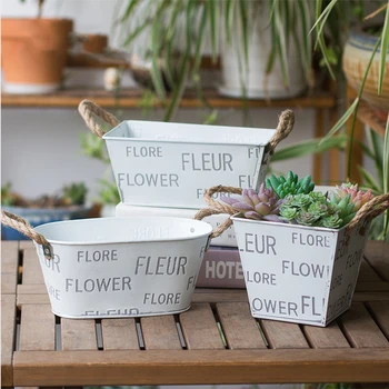 

3 Pcs Simple Iron Succulent Flower Pot Flower Bucket Set Combination Plant Flower Holder for Home Garden (White)