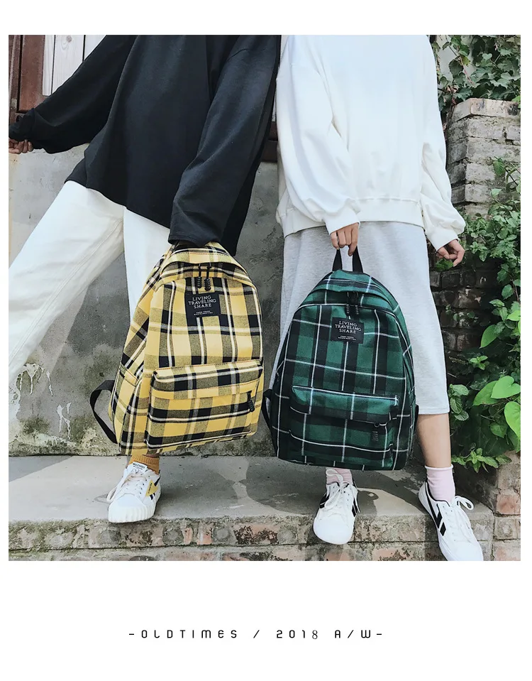 Женская сумка в клетку, повседневный рюкзак, рюкзак для путешествий, зеленый, Ulzzang, Harajuku, в клетку, белый, женский, корейский стиль, модный, желтый, школьные сумки