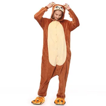 

Brown Monkey Adults Pajamas Winter Women Flannel Sleepwear Unisex Cute Cartoon Animal Pajama Set Kids Hooded Pyjamas Sleepwear