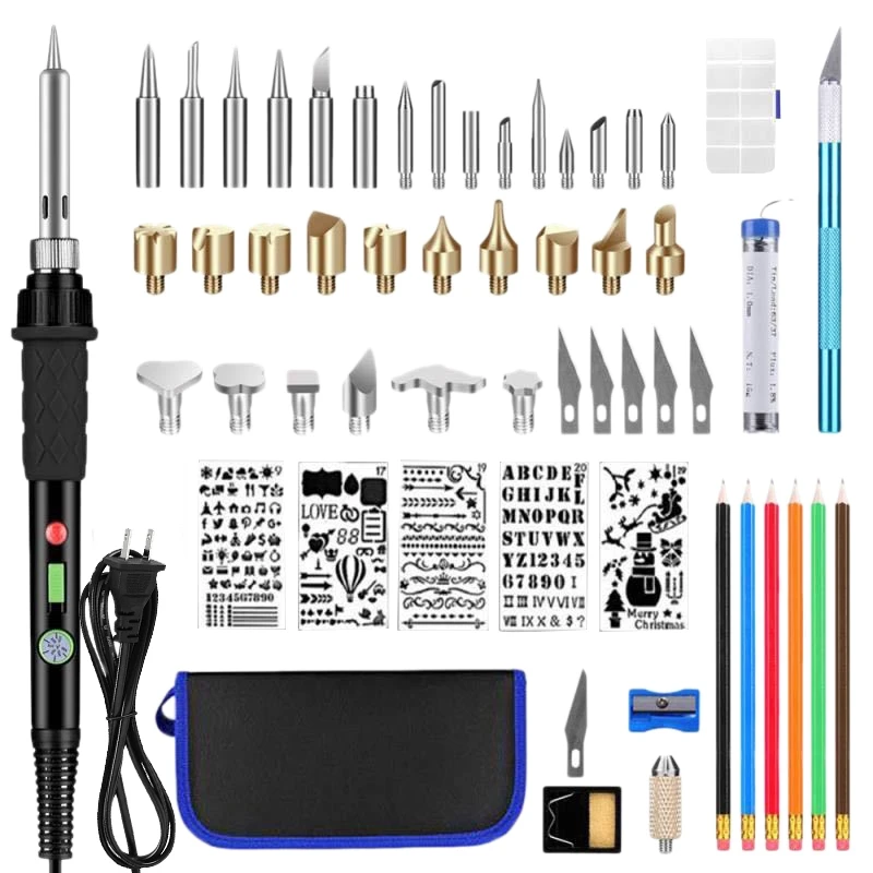 

56Pcs Wood Burning Kit Wood Burning Tool Creative Set Carving Burning Pen Soldering Iron Set Pyrography Pen Us Plug