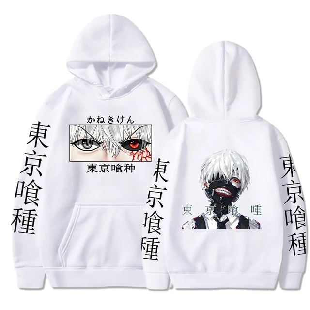 Tokyo Ghoul Anime Hoodie Pullovers Sweatshirts Ken Kaneki Graphic Printed Tops Casual Hip Hop Streetwear White 3