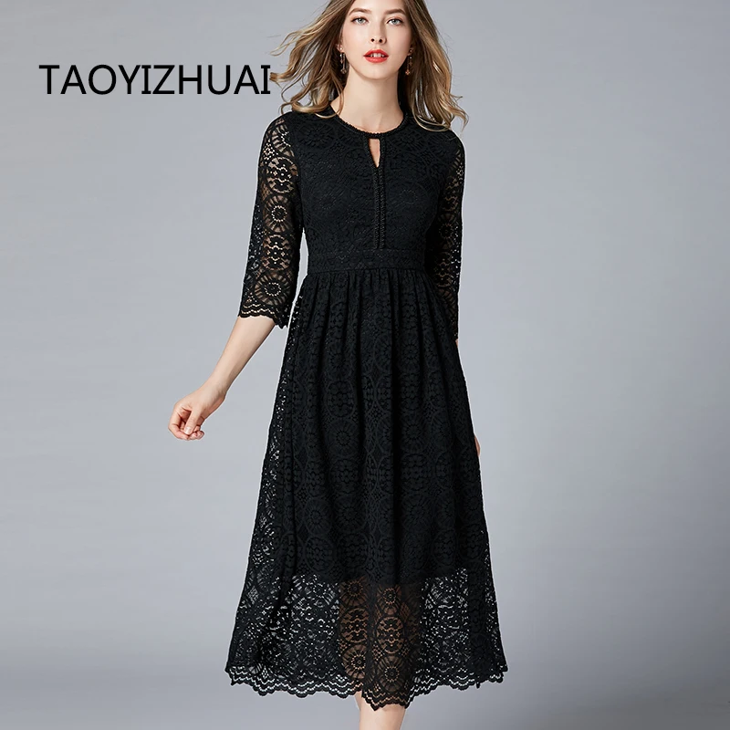 TAOYIZHUAI осеннее Новое поступление винтажное стильное длинное кружевное платье