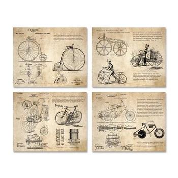 

vintage patent art prints on bicycle developement wall decor prints 4 in 1 unframed