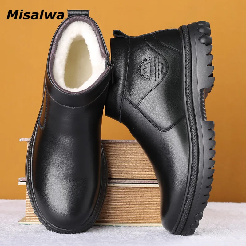 

Misalwa Handcraft Vintage Men Leather Boots Wool 2020 Winter Men Snow Boots Casual British Men Anti-skid Boots HeatÂ Insulation