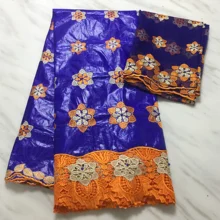 Базен riche ткань синий и оранжевый кружево ткань Базен riche жаккардовая парча ткань бассейна riche бисером кружева текстильная ткань 7yard