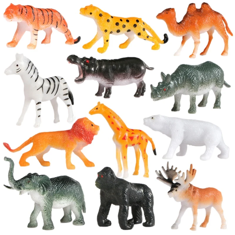 

12 Pack Children's Simulation Wild Animal Model Lion Hippo Elephant Orangutan Animal Forest Toy Decoration