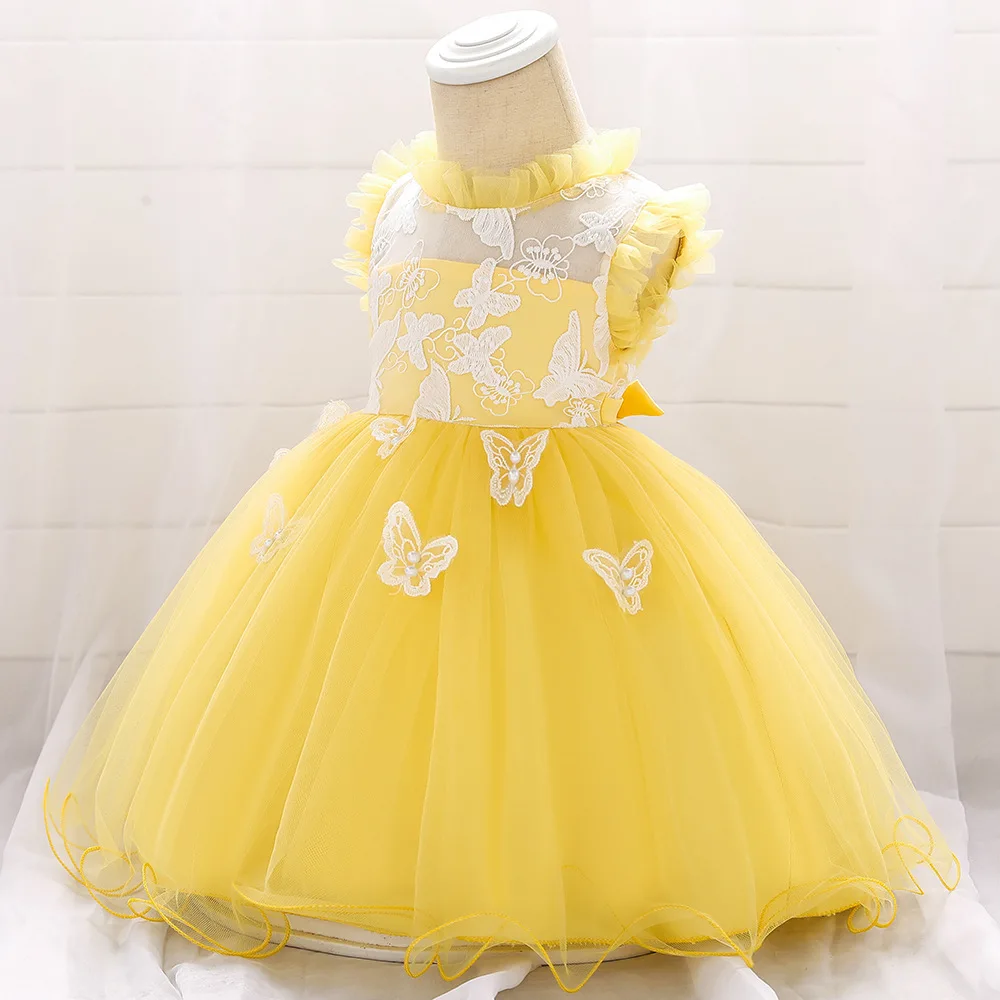Прямая поставка; Детский костюм для малышей; платье для новорожденных девочек 1-2 лет на день рождения; платье принцессы с рукавами-крылышками; платья для крестин для детей - Цвет: butterfly yellow