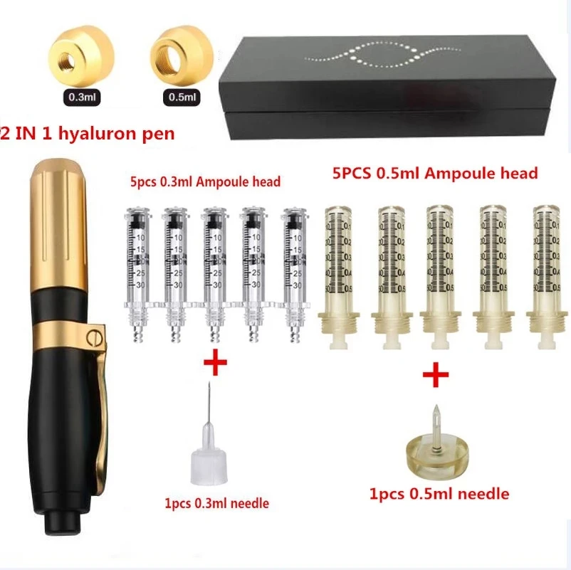 2 IN 1 High Pressure Hyaluronic Pen 2 in 1 hyaluron Pen for Tattoo Tip hyaluron gun 0.3ml &0.5ml head hyaluronic acid pen