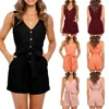 Jumpsuit Women Off Shoulder Casual Solid 2022 Summer Sleeveless  Mid Waist Button Belt V-neck Strapless Sexy Jump Suit Clothes ► Photo 3/6