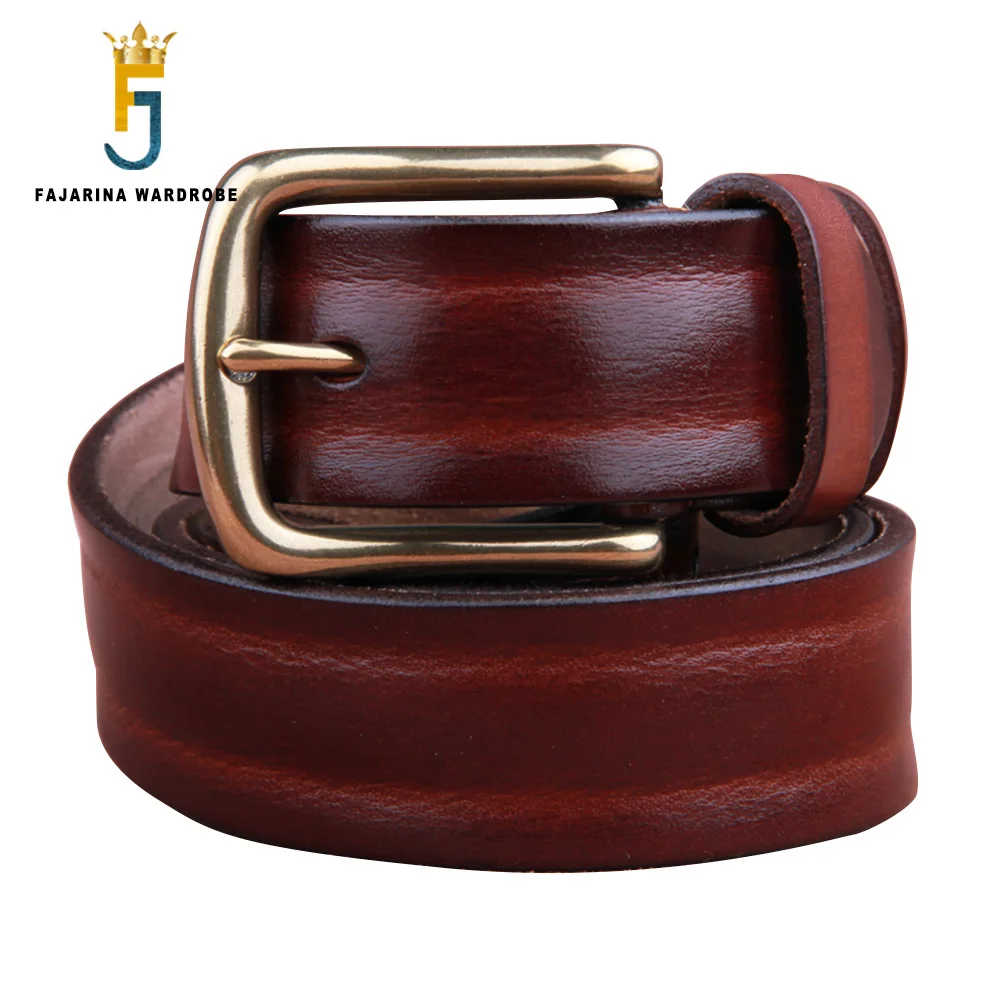 FAJARINA Top Quality Cow Skin Leather Retro Brass Pin Buckle Cowhide Accessories Men's Fashion Belts for Men 3.8cm Width NWJ961