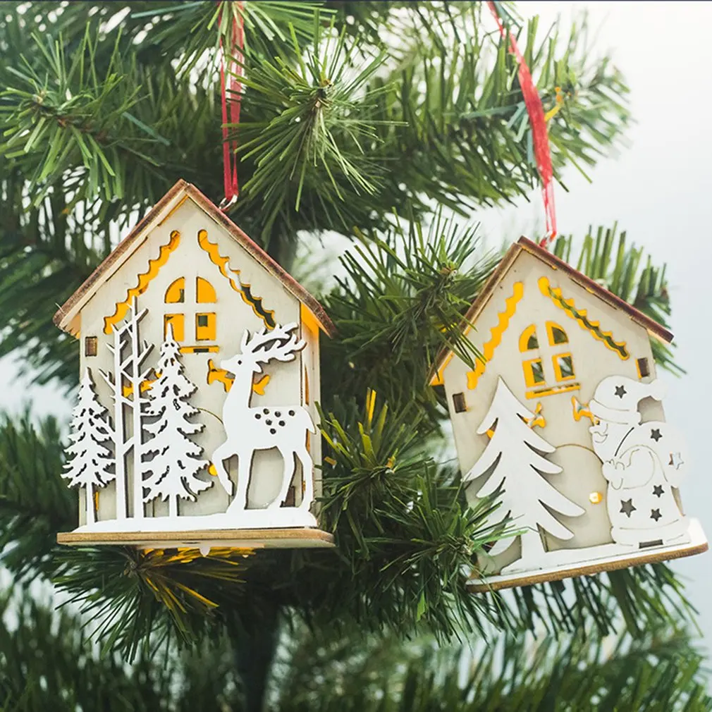 Новогодняя Рождественская елка, декоративные подвески, креативные освещенные домики, рождественские детские подарки, маленькие украшения, забавная игрушка