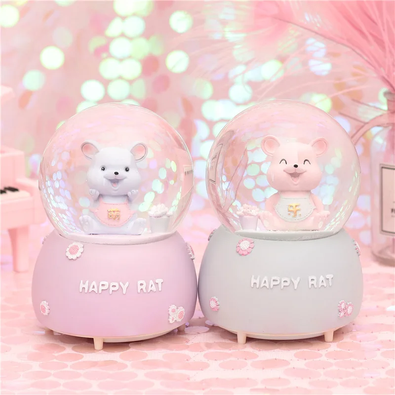 

Big Rat Small Music Crystal Ball Desktop Decorations And Ornaments Living Room Bedroom Resin Crafts Floating Snow Music Box