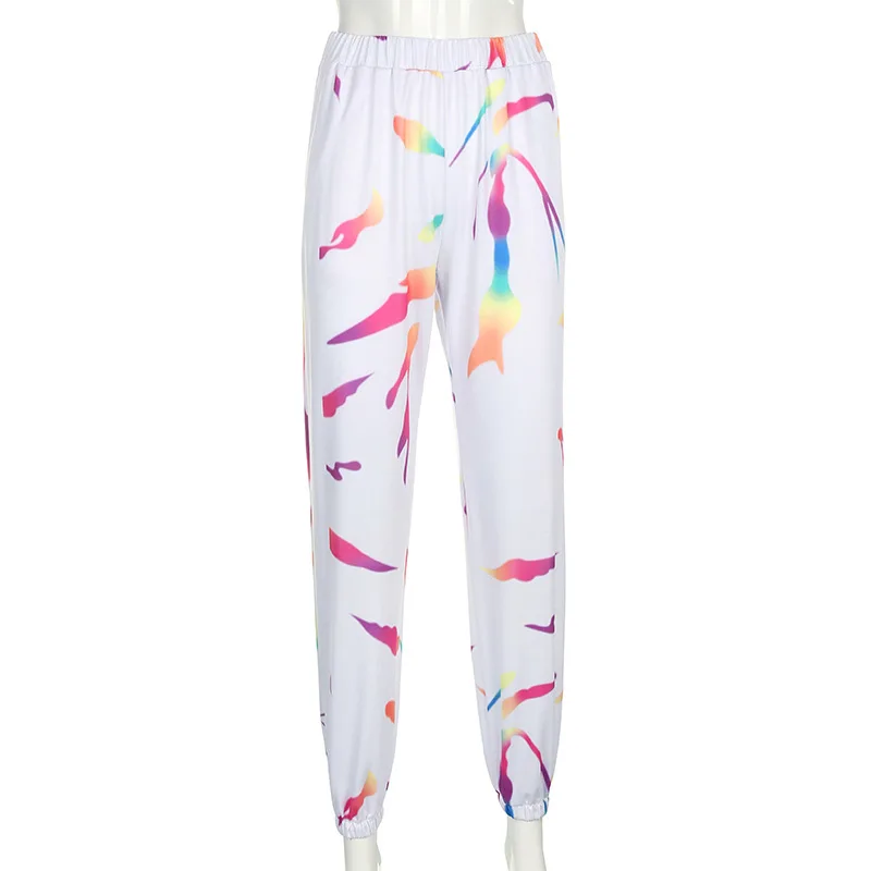 Tie Dye Set Two Piece Outfit Summer Streetwear Sleeveless Crop Top Colorful Pleated Sweatpants Tracksuit Women Lounge Wear