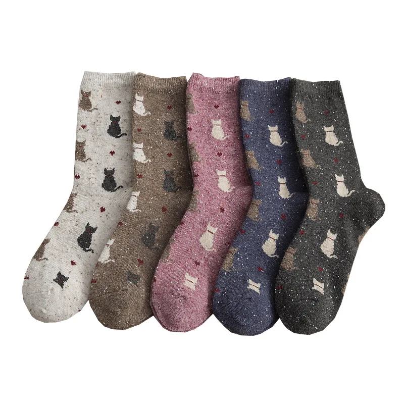 MISSZUING/теплые женские Носки с рисунком кота; шерстяные носки для женщин и девочек; зимние носки