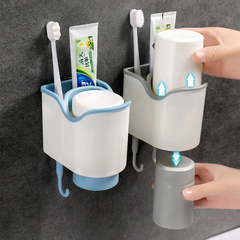 Toothpaste and Tumbler Holder Bathroom Organizer Rack Wall Mounted Toothbrush 