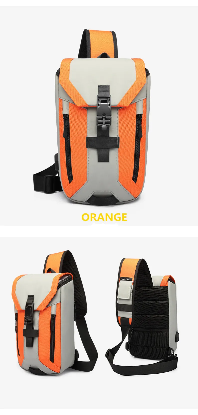 Neouo Orange Oxford Cloth Large Capacity Safety Sling Bags Front View