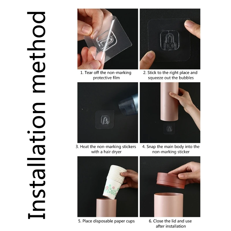Nordic Style Wall Mount Disposable Paper Cup Dispenser Pull Type Plastic Cup Holder Anti-Dust Storage Rack for Office