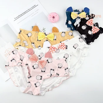 

Women Japanese Cartoon Girls Panties Underwear Japanese Kawaii Cat Paw Print Milk silk Ruffle Sexy Sweet Mid Waist Ears briefs