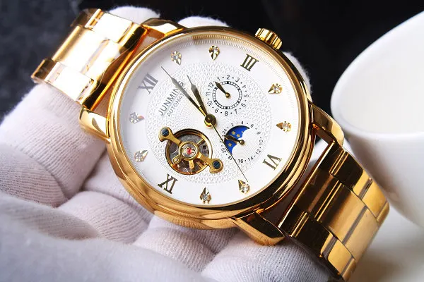 

Horse Inscription Brand MEN'S Watch Gold-Tone Steel Belt Fully Automatic Mechanical MEN'S Watch Waterproof Casual Men Watch Gift