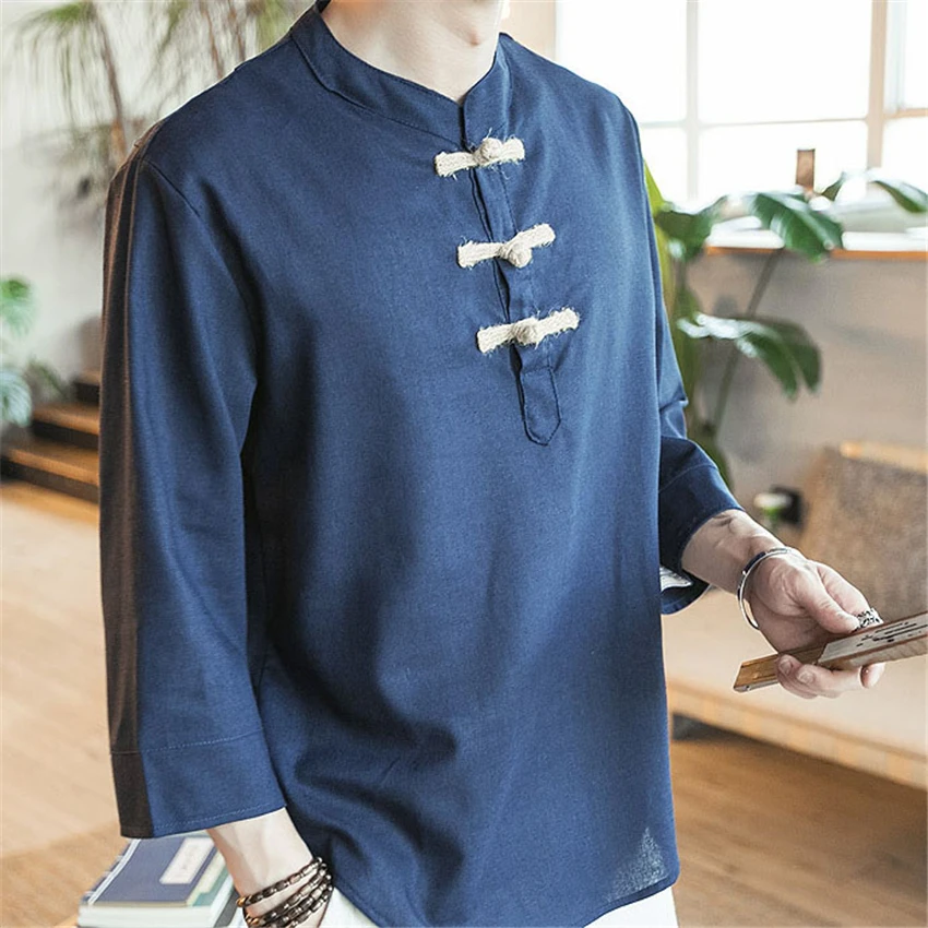 Tangsuit Traditional Chinese Clothing for Men Mandarin Collar Top Blouse Plus M-5XL New Year Party Cheongsam Chinese Shirts