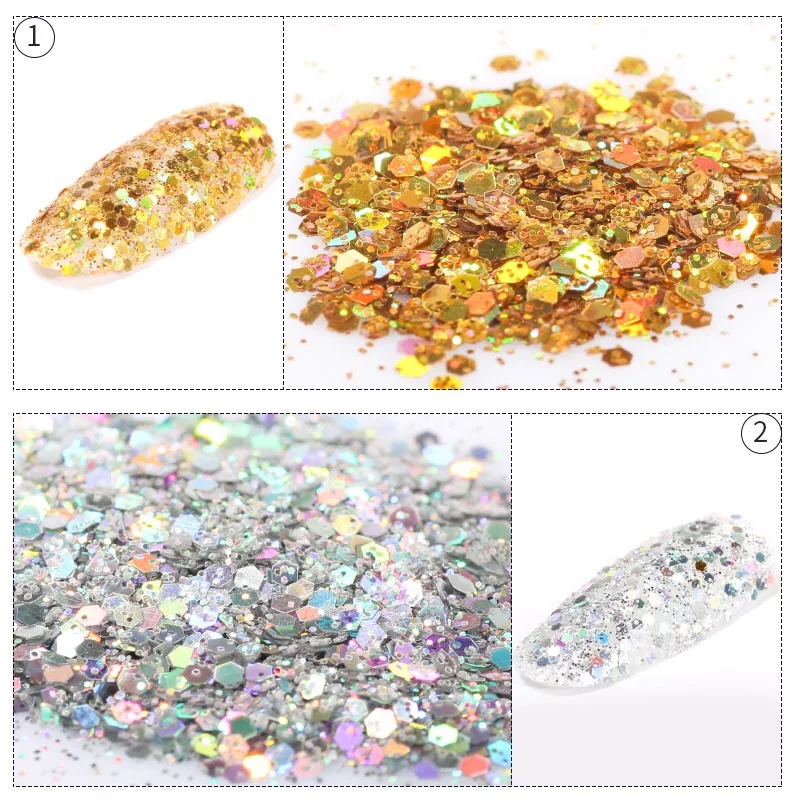 

1 Box Nail Mermaid Glitter Flakes Sparkly 3D Hexagon Paillette 1g Holographic Dip Nail Powder for Manicure Nail Art Acrylic Dust
