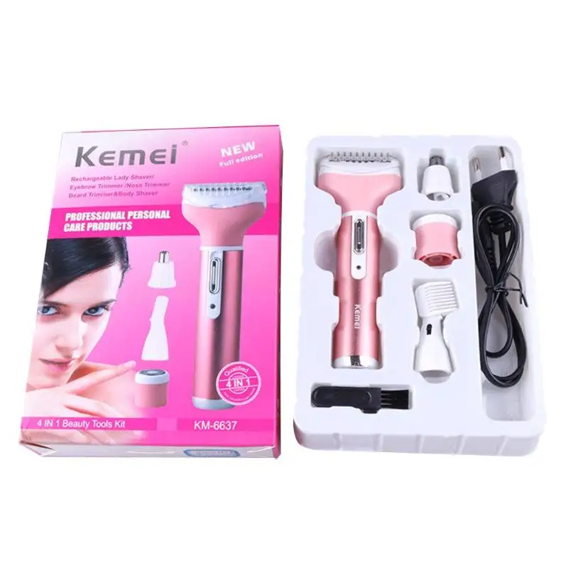 Kemei KM-6637 4 в 1 Электрический эпилятор для женщин Бритва для тела бритва эпилятор для бровей Триммер для носа Машинка для удаления волос