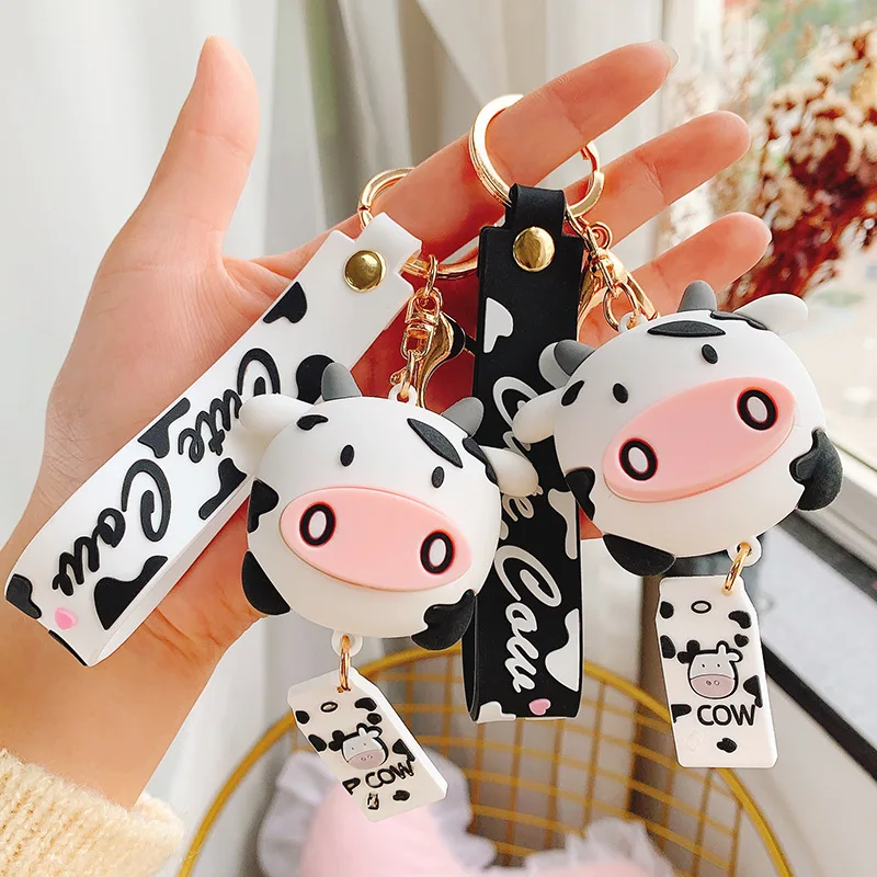 Cute Cows keychain Cartoon lucky cow mascot Key Chains New Resin calf car  keyring women bag pendant Girls backpack Trinkets gift