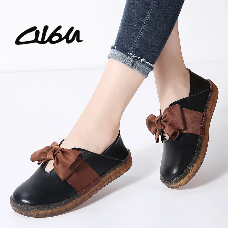 

O16U Riband Mules Spring women Leather Loafers ballet flats shoes Oxfords female flat nursing Shoes Woman Slip On loafers Retro
