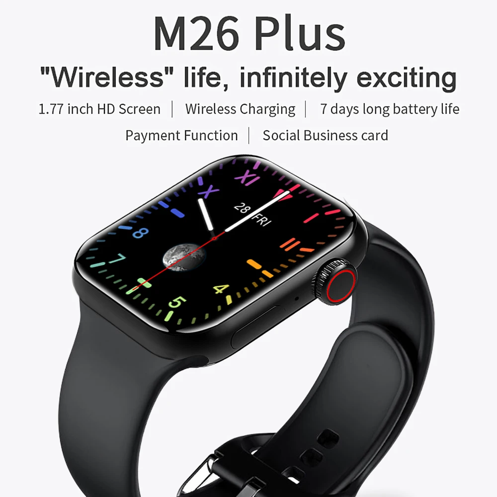 2021 Finow M26plus/M16mini Smartwatch Men 1.77/1.57inch relogio watch Wireless Charge M26 plus Smart Watch VS W66 HW22ProMax