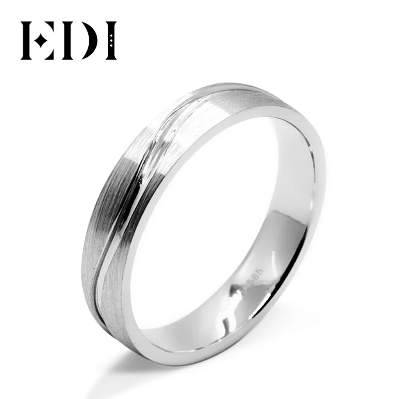 Anillo de compromiso de oro puro para hombre y mujer, sortija de compromiso  de oro blanco de 14k con cara de Metal cepillado, anillo eterno, anillo de  boda