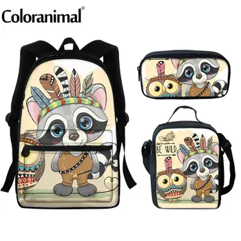 

Coloranimal School Bag Set Cartoon Kawaii Tribal Raccoon Printing Children Casual Book Bag Shoulder Bag for Teenage Boys Girls