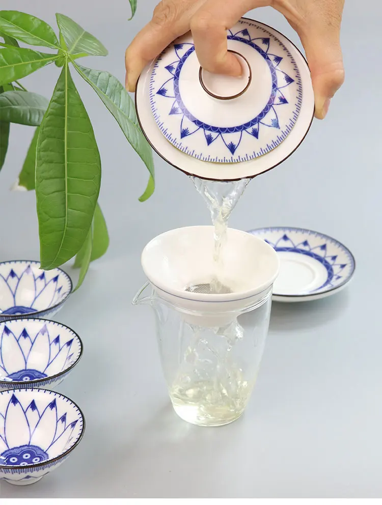 Чайная супница, китайский чайный сервиз Gaiwan Jingdezhen, голубой и белый фарфор, керамическая чашка и блюдце, белый фарфор, сансай, чайная чаша