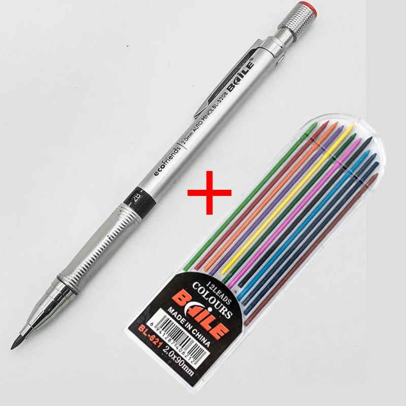 Mechanical Pencil 2.0 Mm Lead Refill Automatic Random Sharpener top Writing K6V1 