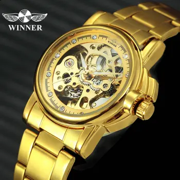

WINNER Official Women Watches Luxury Automatic Mechanical Watch Crystal Decoration Elegant Lady Wristwatch Stainless Steel Strap