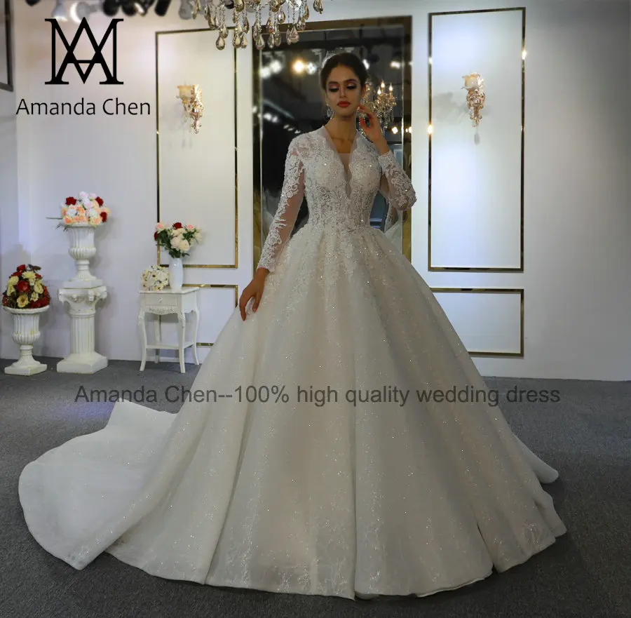 Вечернее платье dubai длинный рукав кружевное платье с v-образным вырезом и аппликацией свадебное платье