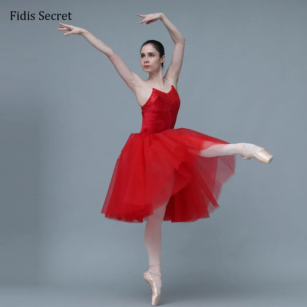 

Hot New Red Camisole Romantic Ballet Tutu w/Soft Tulle Long Skirt,Girls Ballerina Stage Performance Practice /Training Dancewear