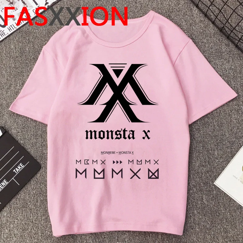 Kpop Monsta X летняя футболка для женщин Kawaii Графические футболки K-pop размера плюс