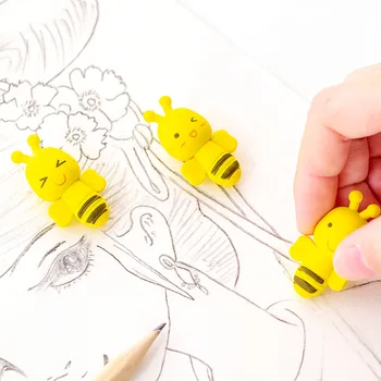 

2pcs Cute Little Bee Pencil ruler Eraser for writing Drawing Correction Supplies student Stationery office and school supplies