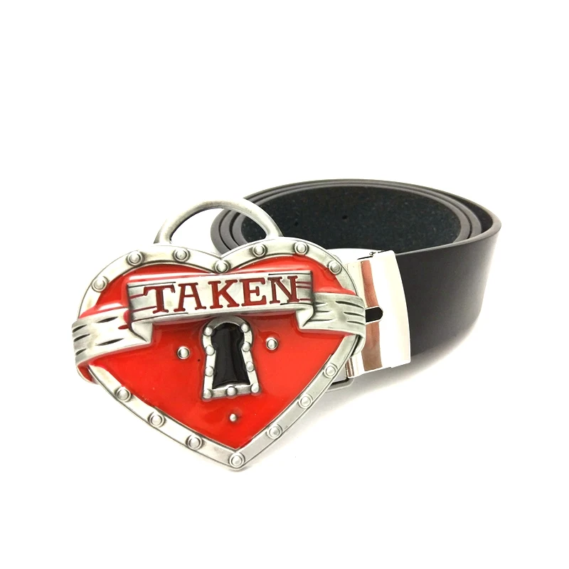 

Ремень Cowgirl из искусственной кожи для женщин, чёрный пояс с красным сердечком, с металлической пряжкой, для джинсов