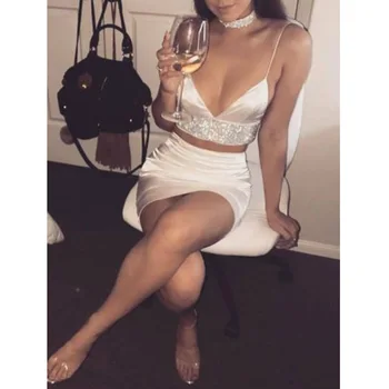 

2PCs Ladies Fashion Women Bandage Bodycon Sleeveless Evening Party Club Short Mini Dress